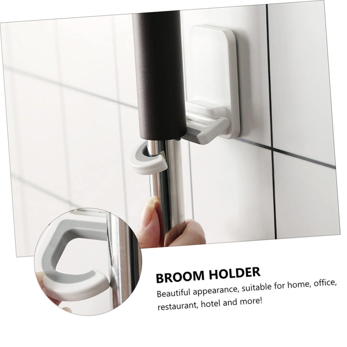 3pcs Punch Wall Mounted Mop Holder Clips Heavy Duty Adhesive Broom and Umbrella Organizer for Kitchen Bathroom Laundry Hanging Hooks