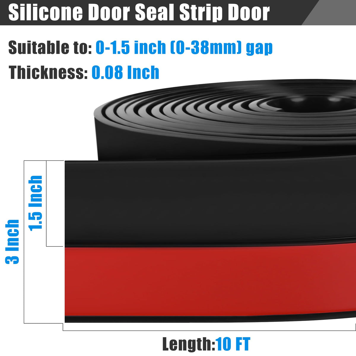 Draft Seal Tape for Doors and Windows 3 in x 10 Ft Silicone Weather Stripping Extra Thick 2mm Door Seal Strip with Strong Adhesive Draft Insulation Stopper Side Seal (10 Foot)