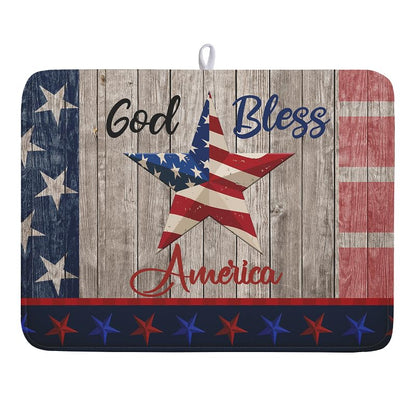 4th of July Dish Drying Mat 18x24 Inch Patriotic God Bless America Memorial Kitchen Mats Independence Day Absorbent Dishes Pad for Kitchen Counter USA Star Drying Mat Home Decor for Countertop