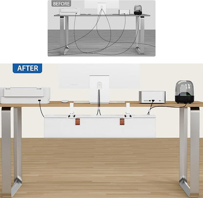 Zilink Under Desk Cable Management 30" No Drill Desk Cable Management Tray Clamp/Screw Mount Cable Tray Sturdy Waterproof Fabric Cord Organizer for Office, Home, White