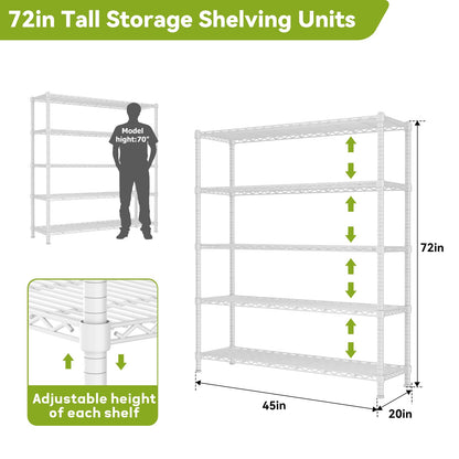 45" W x 20" D x 72" H Heavy Duty Wire Shelving Unit