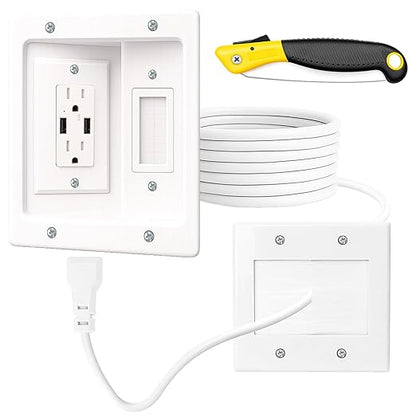 TV Cord Hider for Wall Mounted TV, in-Wall Cable Management System with Recessed Power Outlet, Power & Low Voltage Cable Concealer Kit for Clean and Organized Home Theater Setup(AC+ USB)