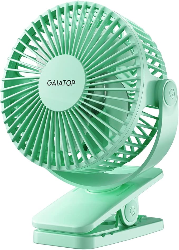 Gaiatop Portable Clip on Fan Battery Operated, Small Powerful 3 Speed Quiet 360° Rotate, USB Rechargeable Mini Personal Cooling Fan for Desk Table Home Office Stroller Camping Women Gifts Green