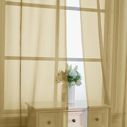 Gold Sheer Curtains 54 Inch Long 2 Panels Set (2 Count)