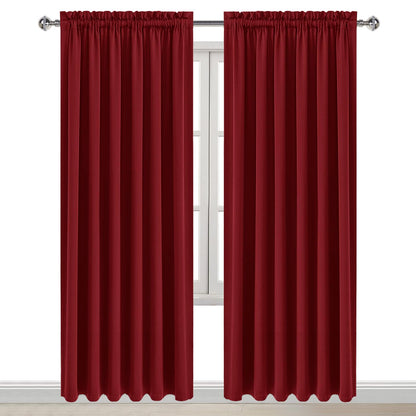 Wide Blackout Curtains for Living Room 70 x 84 Inch Long Burgundy (2 Count)