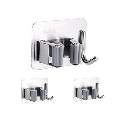 3pcs Punch Free Broom and Mop Holder No Drilling Wall Mount Self Strong Adhesive Holder Tool with Hook Multi (3 Count)