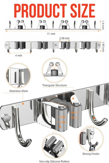 Mop and Broom Holder Wall Mount