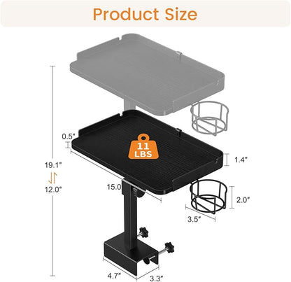 Snughome Clamp On Bedside Shelf for Bunk Bed - Adjustable Height Bedside Table Tray with Cup Holder & Cable Holes, Sturdy Nightstand Organizer Top Bunk Bed Accessories for College Dorm Apartment