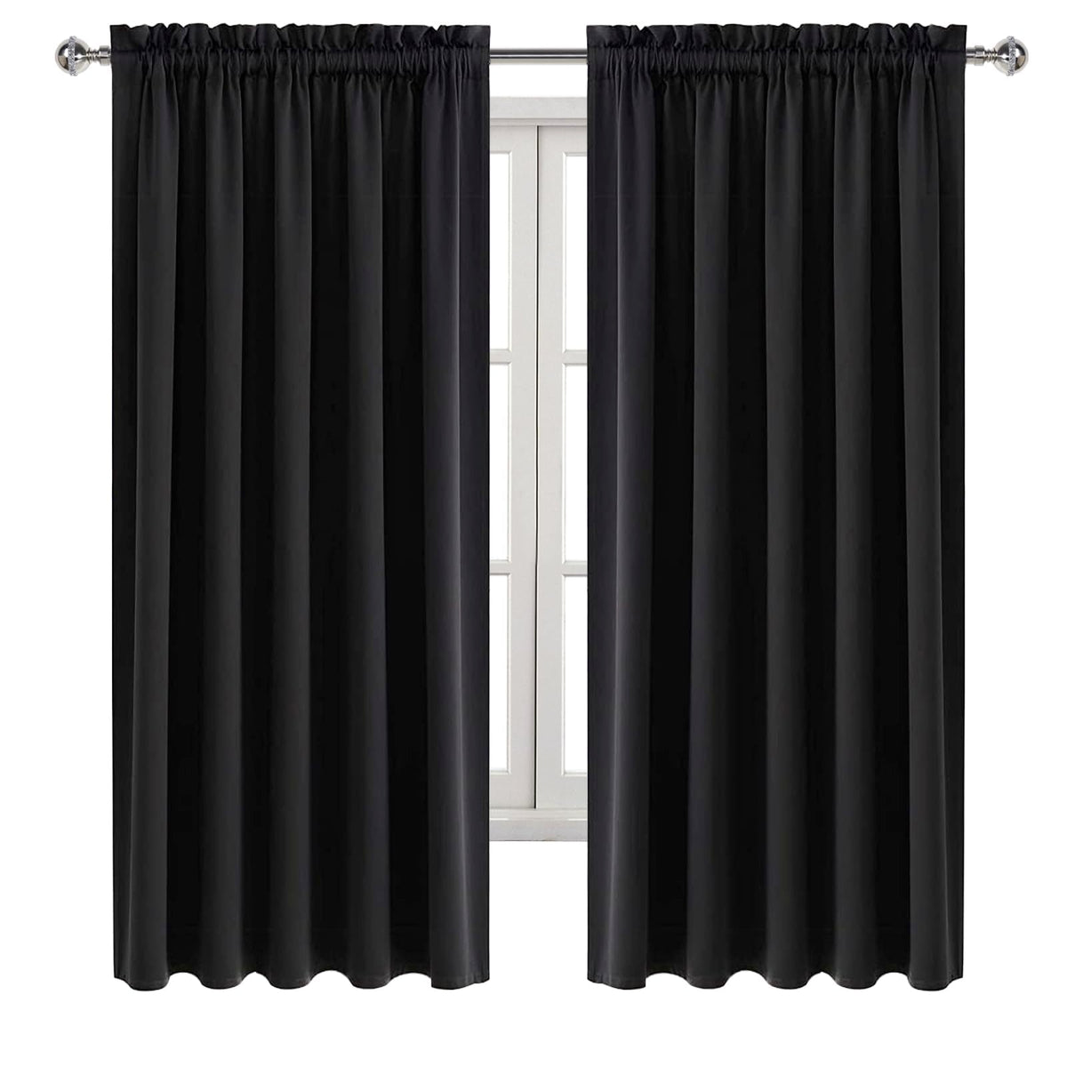 Wide Blackout Curtains for Bedroom Living Room 60 x 63 Inch Long Black