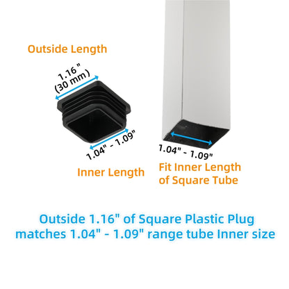 1-3/16" Square Tube End Cap Plastic Plugs Chair End Caps 1.16 Inch (30mm), 1.16" X 1.16" Tubing Plugs Furniture Sliders Glides Black (Fit 1.04-1.09" Square Tube Inner Size, 24pack)