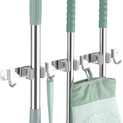 Stainless Steel Broom Holder Bathroom Storage Wall Mount Metal Holder for Heavy Duty Tool Organizer