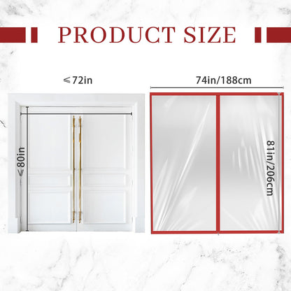 Zipper 72 x 80 Inch Dust Barrier Door Red 6 x 6.7 ft Winter Construction Door Reusable Plastic Curtain Cover Containment Standard Doorway Temporary Wall Screen Sheeting for Bathroom Hallway