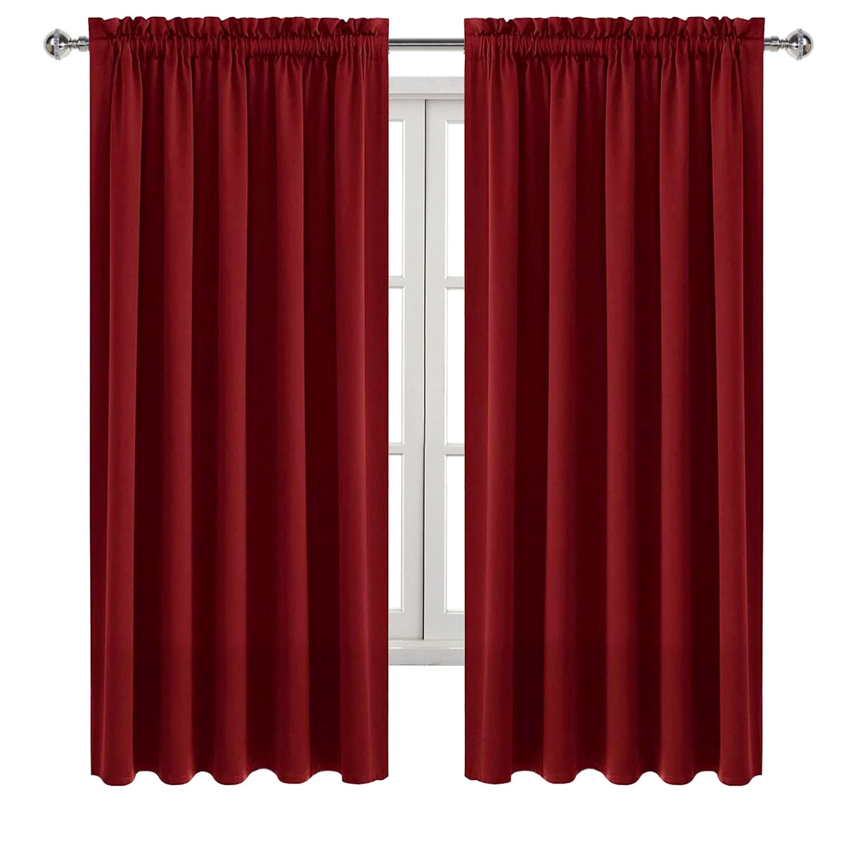 Wide Blackout Curtains for Living Room 60 x 63 Inch Long Burgundy (2 Count)