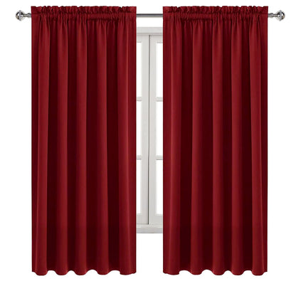 Wide Blackout Curtains for Living Room 60 x 63 Inch Long Burgundy (2 Count)