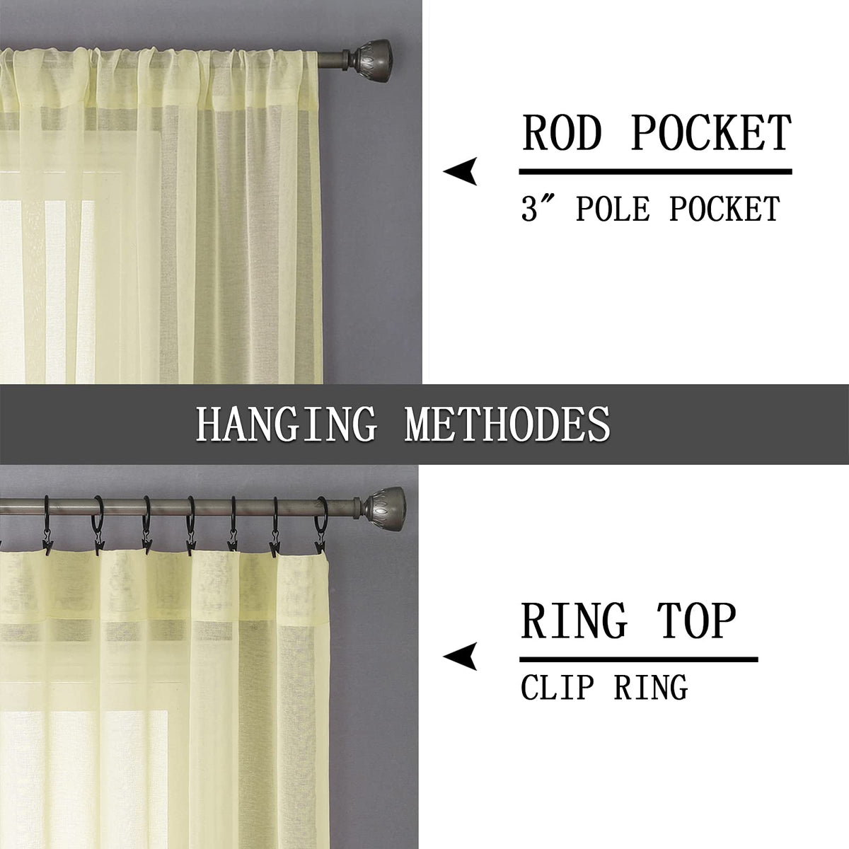 Short Sheer Curtains Linen Textured Living Room Curtain Sheers Light Filtering Rod Pocket Voile Curtains for Bedroom (2 Count)