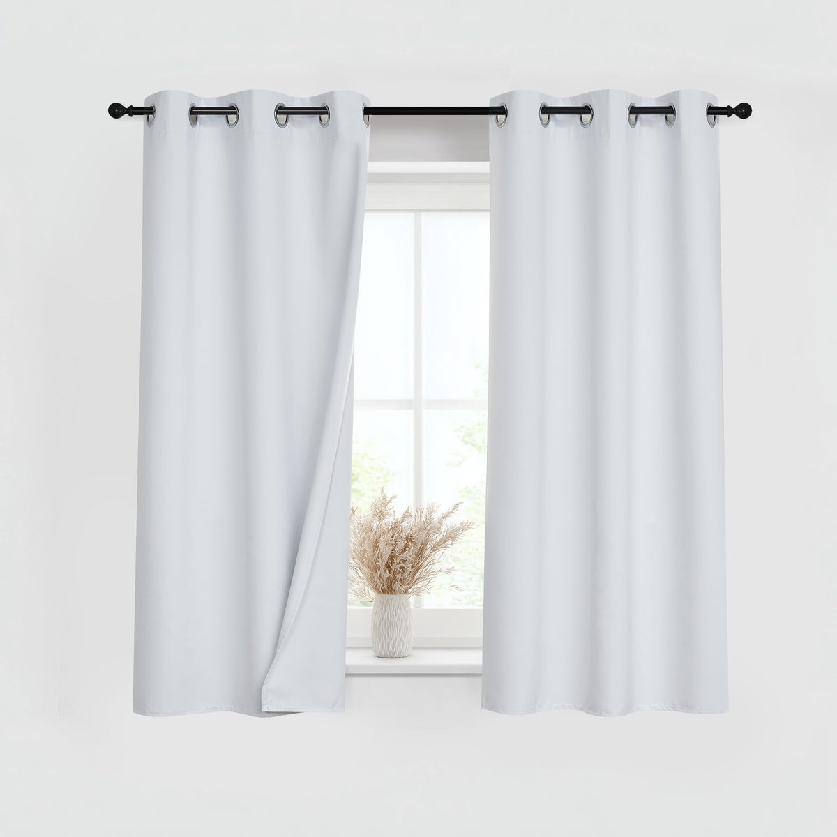 White 100% Blackout Short Curtains for Kitchen 2 Panels Set (2 Count)