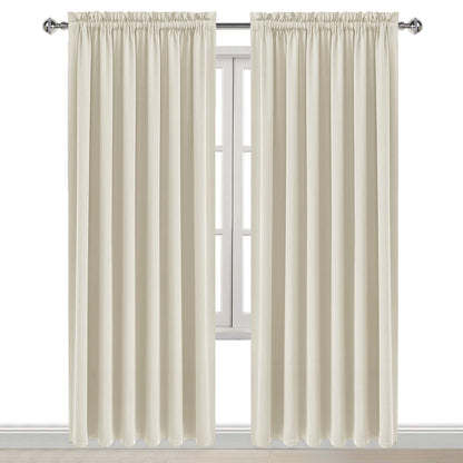 Wide Blackout Curtains for Bedroom 70 x 84 Inch Long Light Beige (2 Count)