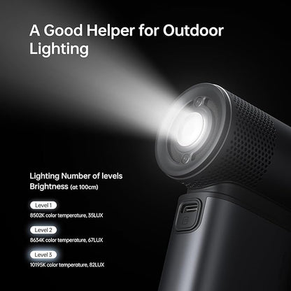 JISULIFE Portable Handheld Fan Ultra2 9000mAh, 5 IN 1, Up to 25Hrs, 100 Speed Turbo Fan, 18W Power Bank, Flashlight, Metal Shell, Travel Essentials Gifts for Men with Splash Proof Portable Case-Grey