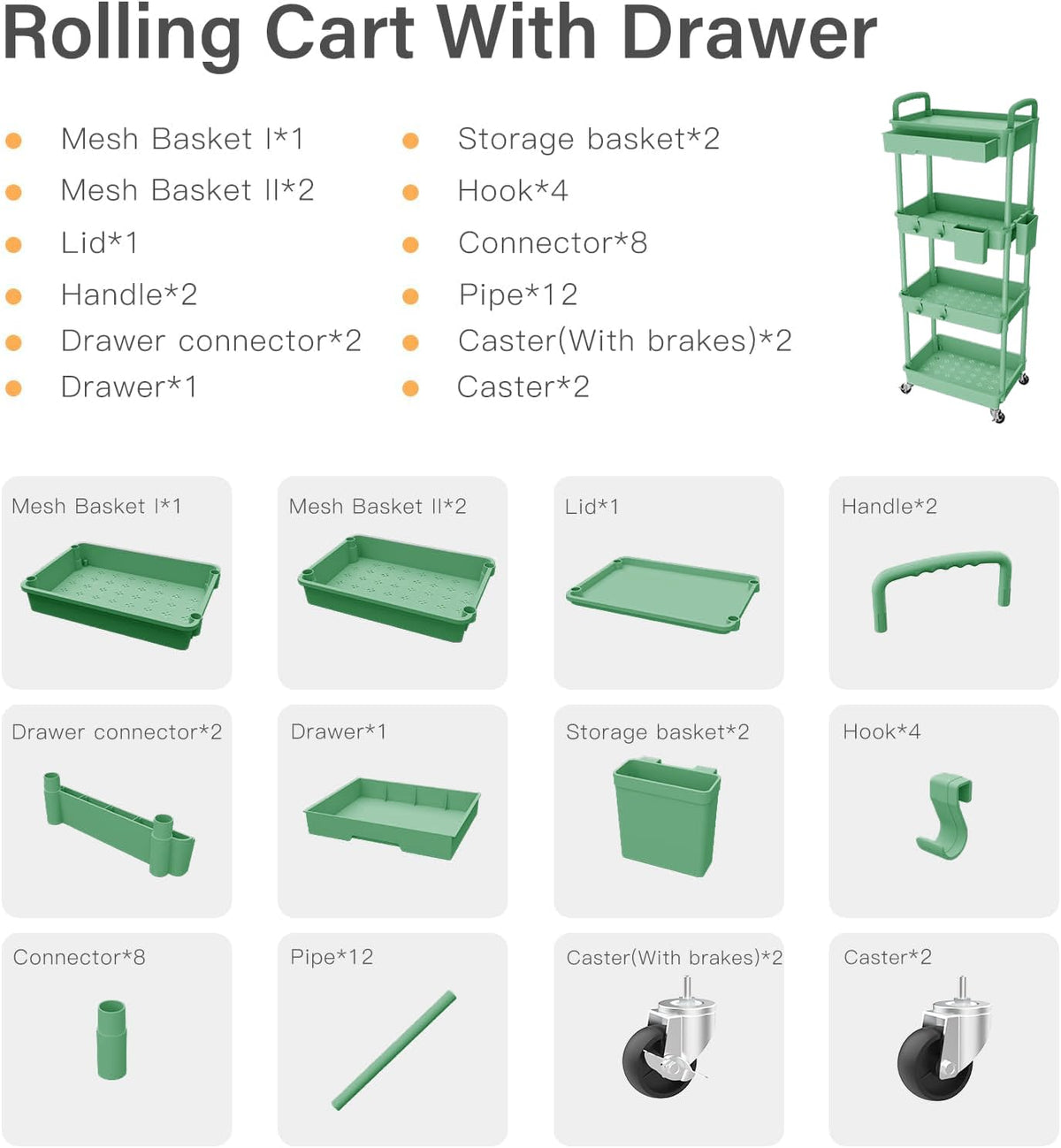 4 Tier Rolling Cart Organizer