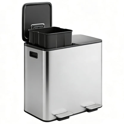 2 x 8 gal Stainless Steel Double Trash Can with Lid for Kitchen