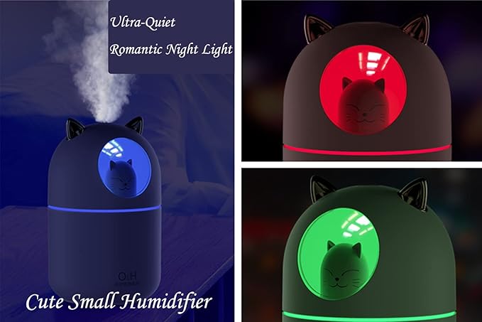 Portable 300ml Mini Cool Mist Humidifier With Night Light, USB Auto Shut-Off, Ultra-Quiet, 2 Spray Modes for Home Office Travel (Green)