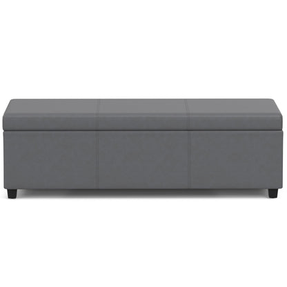 Avalon 54" Wide Vegan Leather Storage Ottoman in Stone Grey