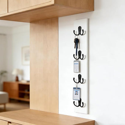 Vertical Key Holder for Wall Mounted Vertical Wooden Key Rack Organizer with Hooks-Small Space Saving Entryway Organizer for Keys(White)