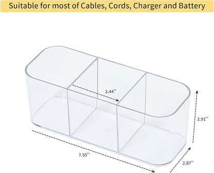 4 Pack Cord Organizer Box for Desk Drawer, Plastic Cable Storage Case with Wire Ties, Clear Home Office Supplies Container for Phone Charger, Art Crafts and bathroom Accessories