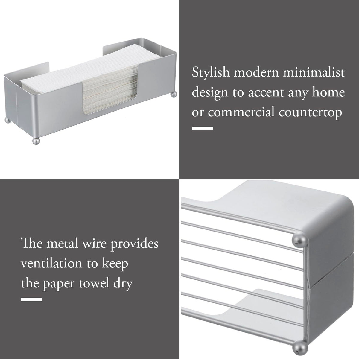 Modern Silver Tone Metal Countertop Folded Paper Towel Holders (2 Count)