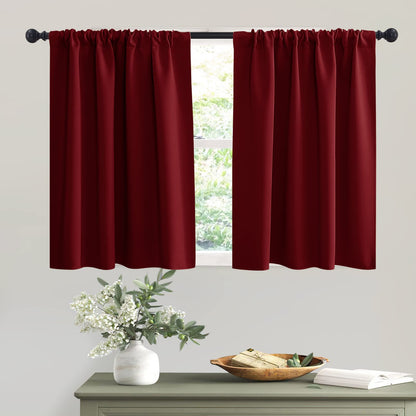 Short Burgundy Red Blackout Curtains for Small Bedroom Window Cafe