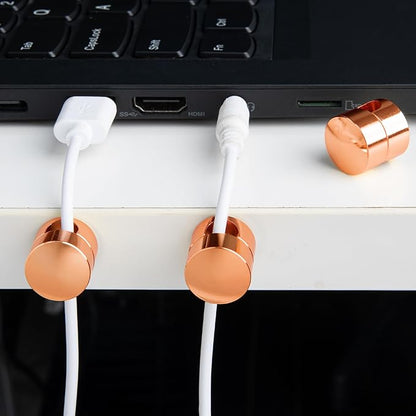 SmallCat 3 Sets Charger Holders for Cords, Rose Gold Color Adjustable Cable Anchor Holders, Adhesive Metal Cord Clips, Cable Management Wire Organizers for Desk, Office, Nightstand