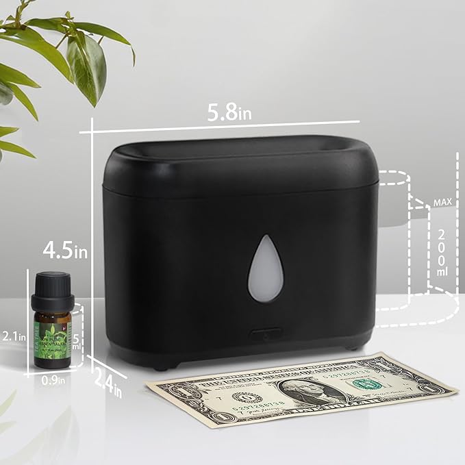 Flame Diffuser for Essential Oils, 200ml Ultrasonic Aroma Diffusers with Cool Mist, Aromatherapy Diffuser with Auto-Off Protection, Small Humidifier for Home,Office,Gift,B(7 Colors)+Oils（Each 5ml）