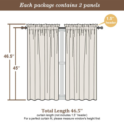 Taupe Sheer Curtains 45 Inch Long 2 Panels (2 Count)