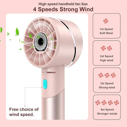 Lepwings Handheld Fan, Mini Small Portable Turbo Fan, Rechargeable with 4 High Speeds Personal Fans, Max 16H Runtime, For Travel, Office, Outdoor - Pink