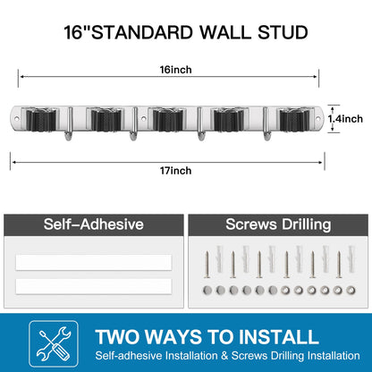 2 Pack Broom Holder Wall Mount Stainless Steel Mop Organizer (2 Count)