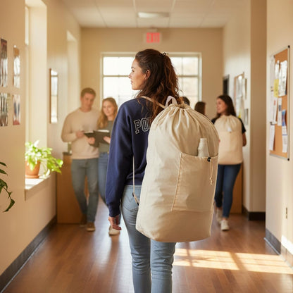 Laundry Backpack Canvas Laundry Bag with Straps Drawstring