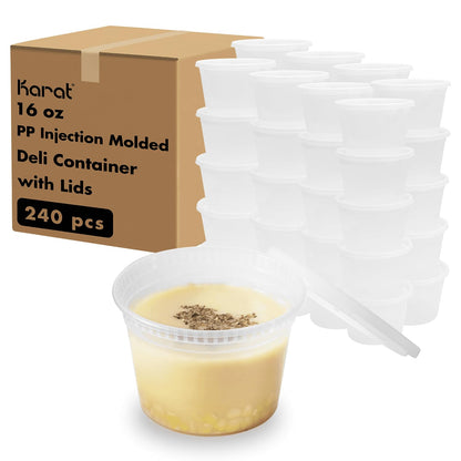 16oz 240 ct] Clear PP Injection Molded Round Deli Containers with Lids (240 Count)