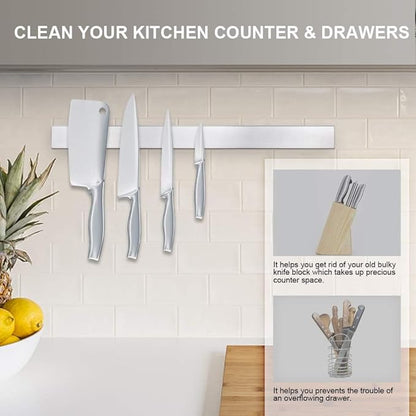 Ninonly 20 Inch Magnetic Knife Strip, Premium Stainless Steel Wall Mounted Kitchen Knives Bar,Space-Saving Powerful No Drilling Magnetic Knife Rack for Home Kitchen Utensil Holder & Tool Holder