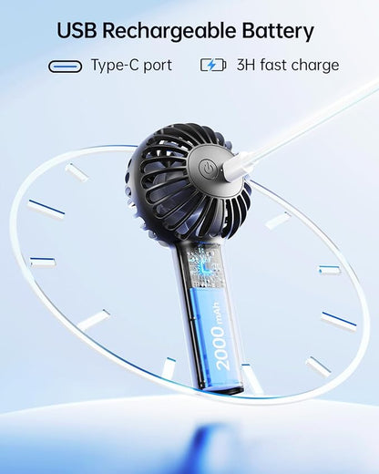 SWEETFULL Mini Portable Fan - Rechargeable Handheld Fan, 3 Speeds Personal Hand Gifts for Travel Essentials, Lash, Makeup, Eyelash, Kids, Girls, Women - USB, Cute Design Black