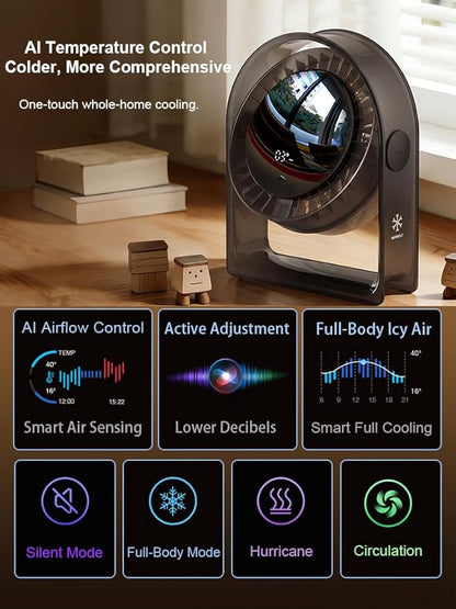 2026 New Desk Fan, Quiet Air Circulator Mini Fan for Bedroom, Portable Smart Display USB Fan, 4 Speeds Strong Airflow, 120°Tilt, Small Desktop Table Fans For Office Bedside Room, Translucent Black