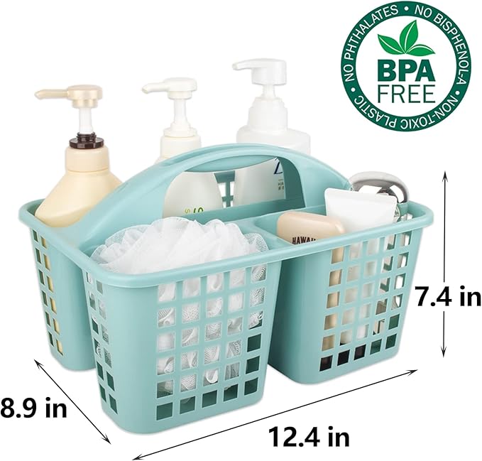 Portable Shower Caddy Basket with Compartments Cleaning Supplies Organizer with Handle Plastic Storage Divided Tool Bin for Bathroom, Bedroom, Kitchen, College Dorm, Garden, Under Sink, Light Blue