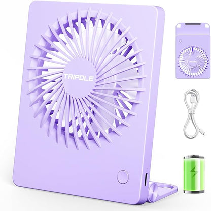 TriPole Mini Portable Desk Fan Rechargeable Ultra Quiet Small Fan 4.5 Inch Personal Travel Fan with 180° Tilt Folding and 3 Speeds Adjustable for Office Desktop Bedroom (Purple)