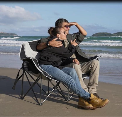 KingCamp Double Camping Chair, Oversized Heavy Duty 660lbs Loveseat for Adults Portable Folding XL 2 Person Couch Padded Comfortable Two Seat with Cup Holder for Outdoor Lawn Backyard, Black/Grey