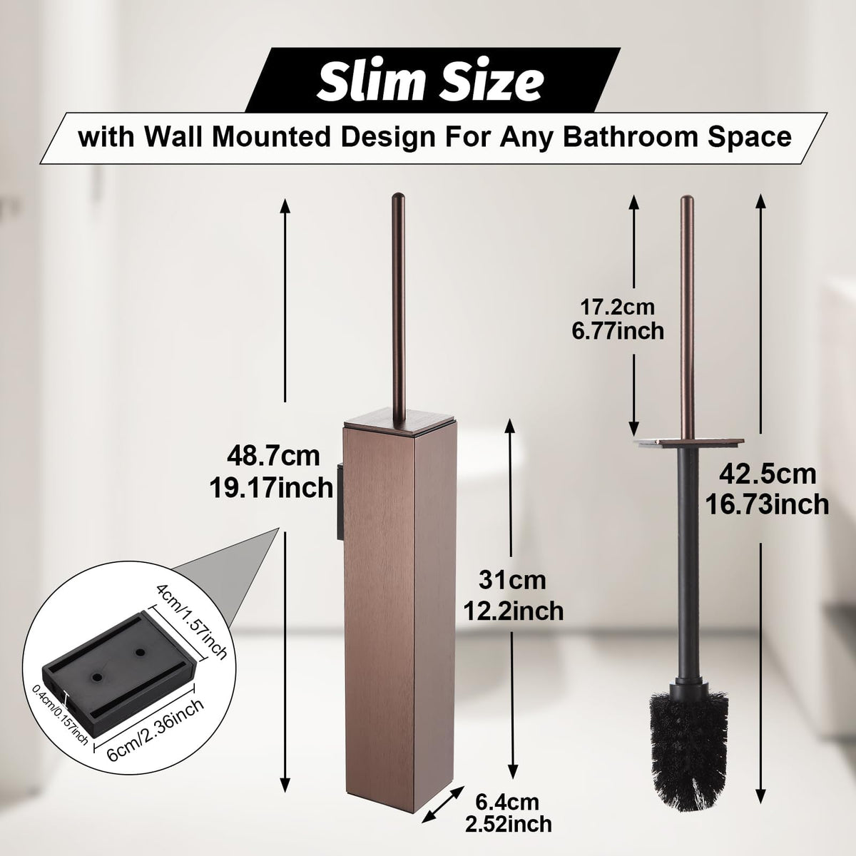 Toilet Brush and Holder Set Rose Gold Wall Mounted for Bathroom Square Design