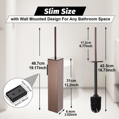 Toilet Brush and Holder Set Rose Gold Wall Mounted for Bathroom Square Design