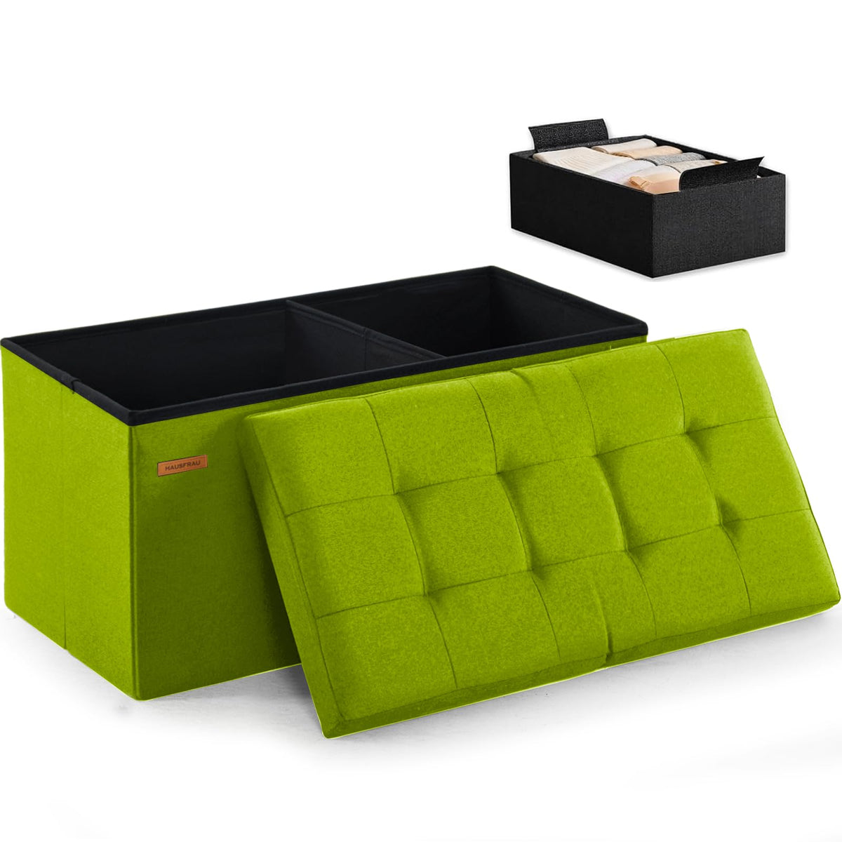 Ottoman with Storage Bench Folding Foot Rest Stool Linen Avocado