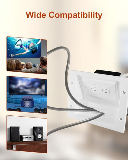 in Wall Cable Concealer Kit with Recessed TV Outlet Box 2 Hole Socket, 9ft Cord, Cable Management Kit with TV Cable Management, HDMI Cables and Home Theater Systems