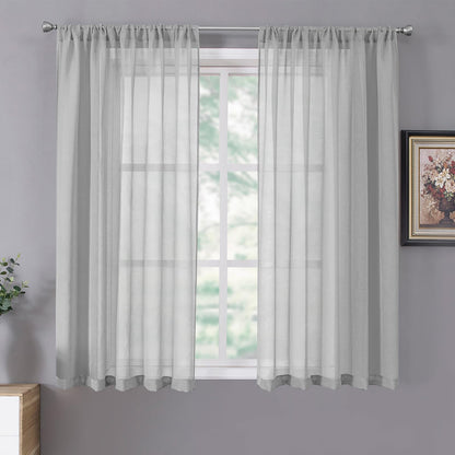 Short Sheer Curtain Living Room Linen Textured Curtains Sheer Light Filtering Voile Rod Pocket Curtain for Bedroom (2 Count)