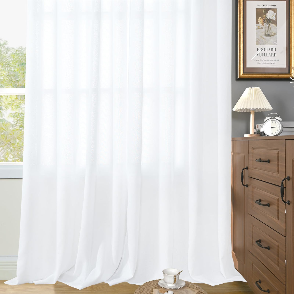 White Linen Curtains 84 Inches Long for Living Room (2 Count)