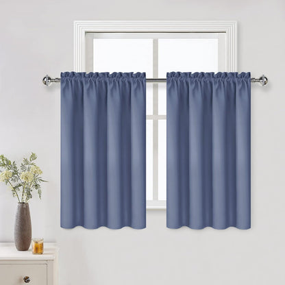Short Blackout Curtains 52 x 36 Inch for Kitchen RV Bunk Dusty Blue (2 Count)